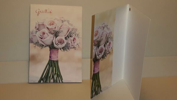 Kort GRATTIS med rosbukett - Dubbelkort 9,9 x 6,5 kuv ing (lavendelf rosbukett)