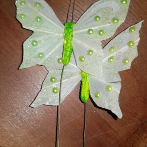 Fjäril grön med glitter och pärlor 7 cm dekoration bordsplacering pyssel adventskalender